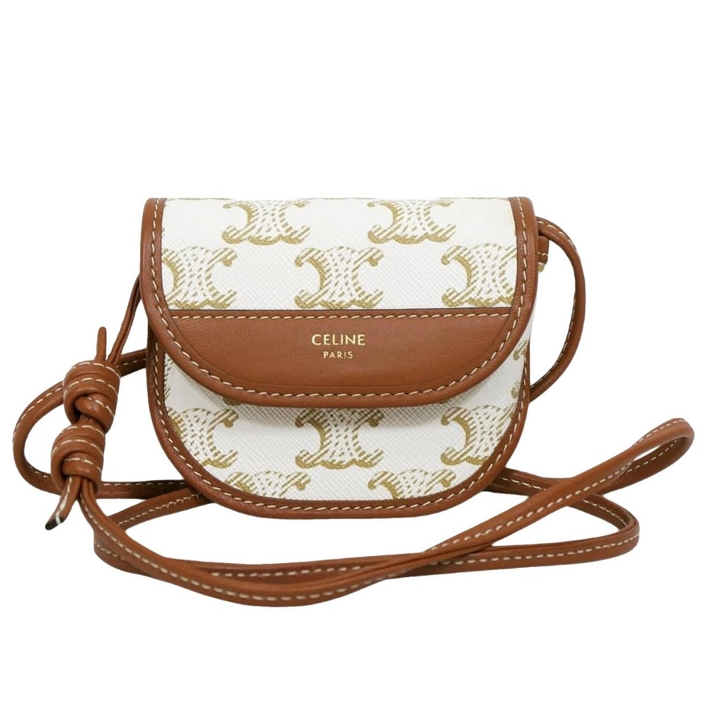 Celine White & Tan Mini Crossbody with Logo Print